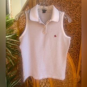 Ashworth Navy and White Striped Sleeveless Golf Shirt Collar Like New